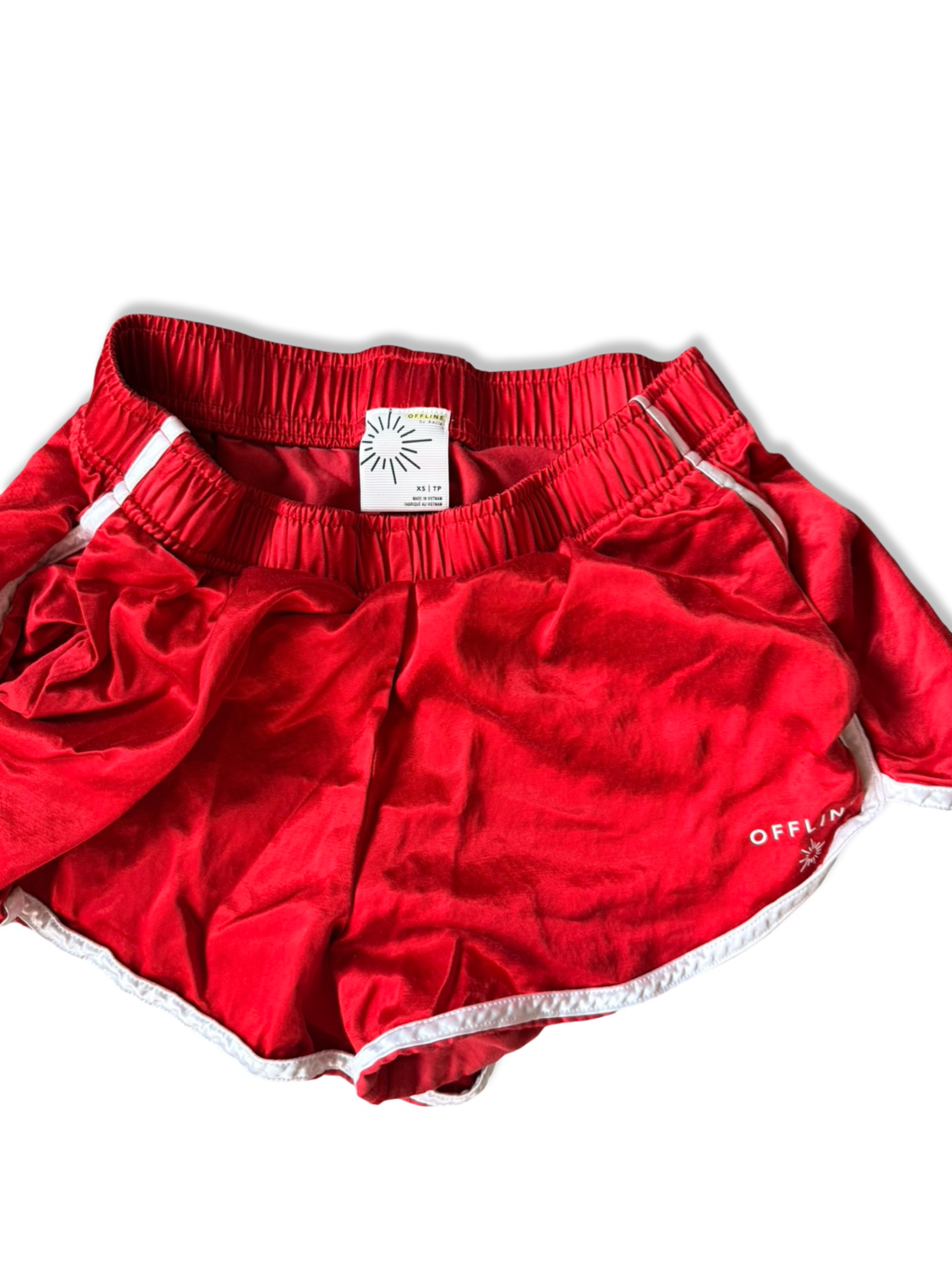 Red Women's Athletic Shorts With White Trim Offline Satin